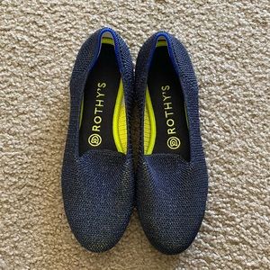 Rothy’s Metallic Lattice Stitch Loafers - Sparkle Navy & Neon Yellow